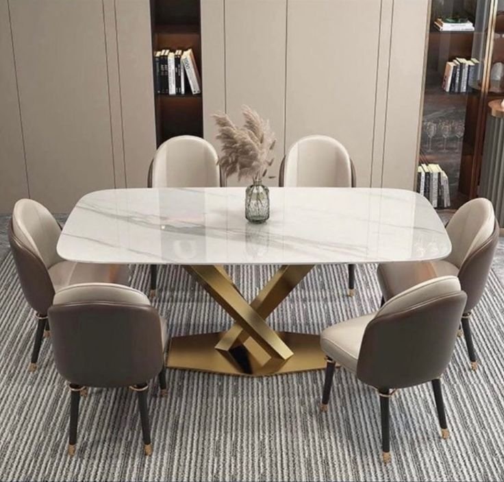 Luxury design marble 6 seater dining set